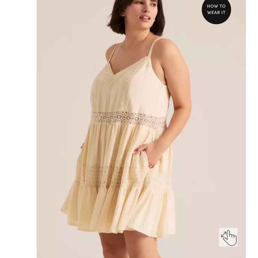 R1 Torrid Size 1 Ivory Lace Trim Cami Slip Dress Boho Layering Flowy Neutral - Picture 7 of 7